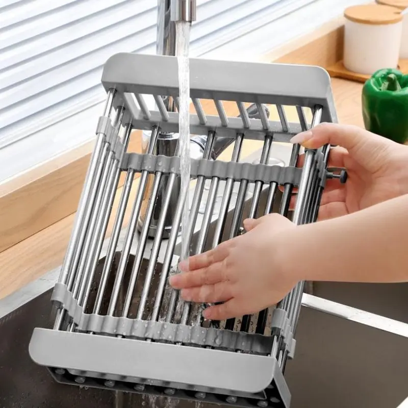Adjustable Sink Dish Drainers Drain Basket Kitchen Organizer Stainless