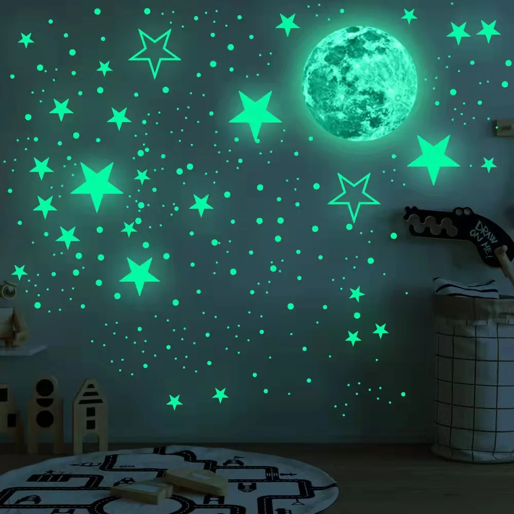 Set De Decoración Destello De Oscuridad 482 Piezas Luna, Estrellas y Cometas Decoración Para Dormitorios Infantiles Ezigoo Luminoso Pegatinas De Pared y techo 