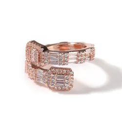 TOP ICY 2022 cz Baguette ring hip hop rose gold brass 18k gold plated fashion ring iced out street Baguette zircon pink ring