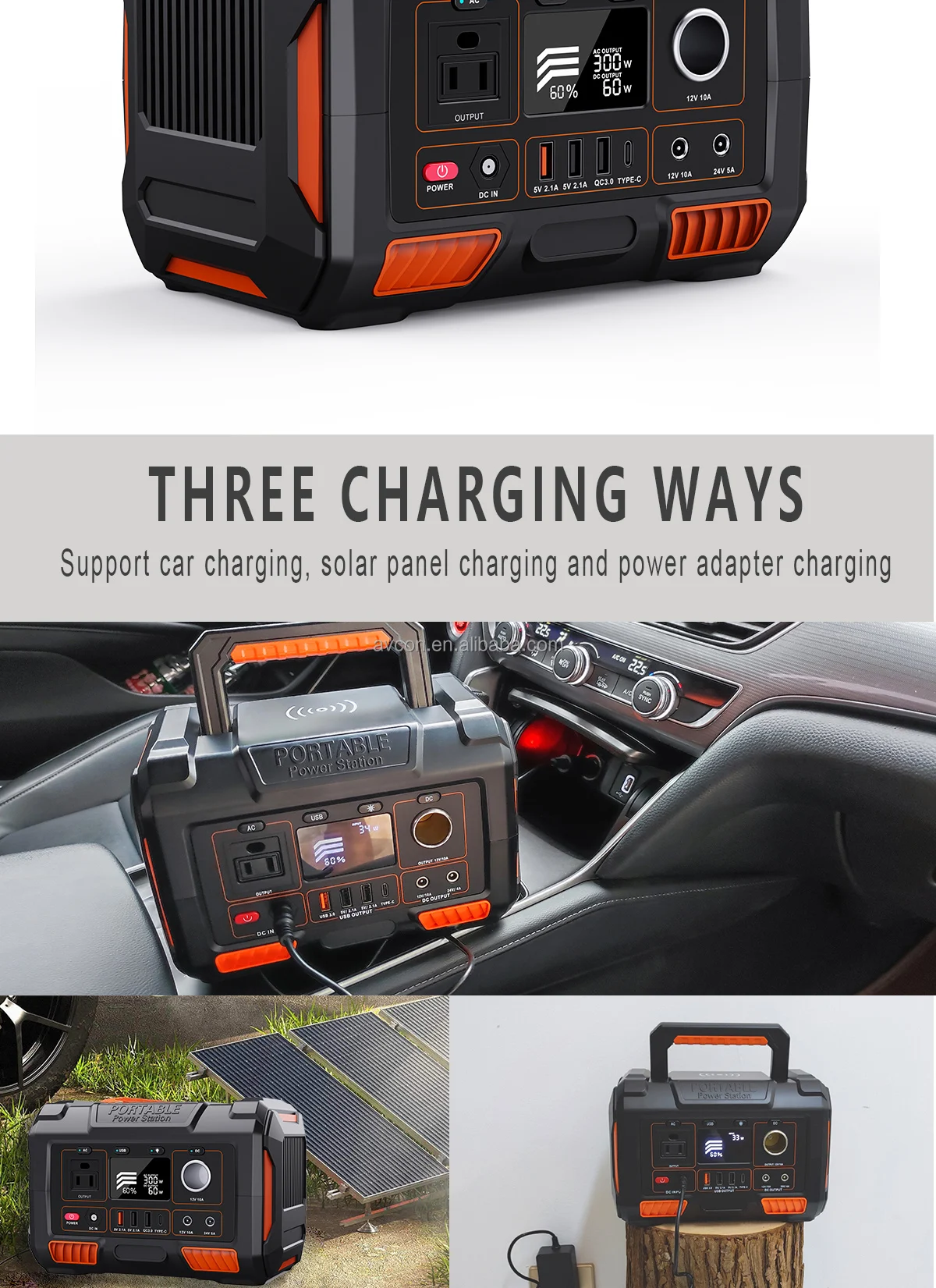 Avcon 300W Portable Solar Power Station LFP Battery 48v 200ah Outlet MPPT Controller for Car Use 220v Solar External Battery details