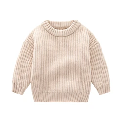 Customized kids autumn winter knit sweater candy color toddler baby boys girls chunky pullover sweaters for children kids
