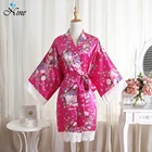 Silk Gown Foreign Trade Silk Lace Lace Floral Night Gown Short Kimono Bathrobe