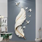 Feather Art Light Luxury Feather Wall Hanging Wall Decoration Paint Nordic Living Room Metal Wall Art Home Decor