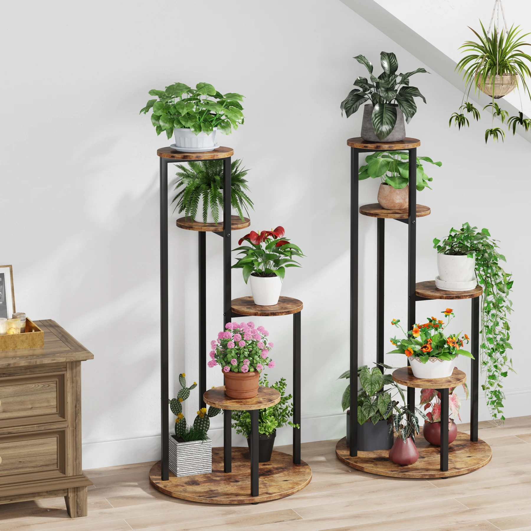 Tribesigns  Wood & Metal Plant Flower Display Stand for home and garden
