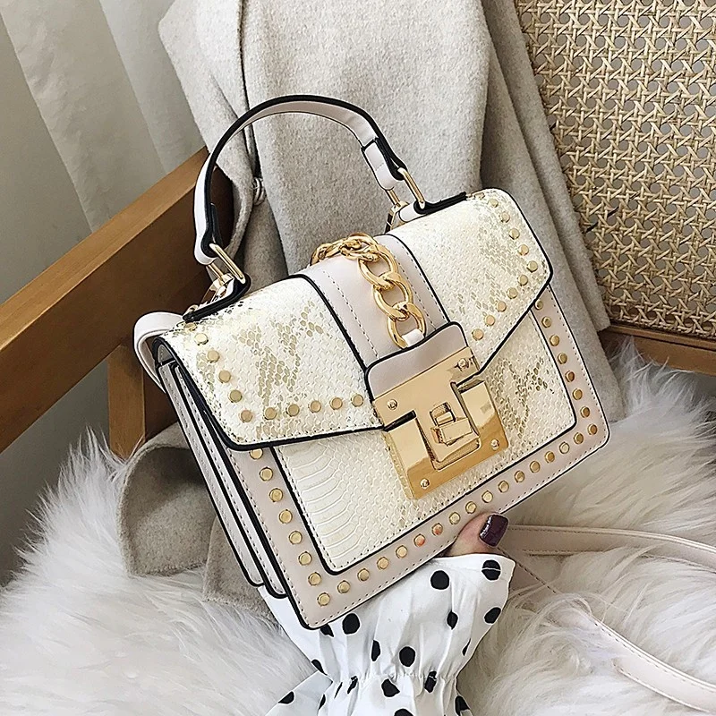 Wholesale fashion designer lock snakeskin pu leather ladies hand bag shoulder crossbody women custom purses and handbags