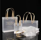 Packaging PP Plastic Bags Packaging With Logo Frosted Transparent Tote Bags Milk Tea Cosmetic With Hand Dress Shop Bag