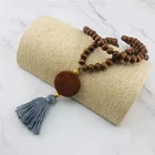 Wooden Necklace Women Monogram Blank Discs Tassel Wooden Beads Necklace