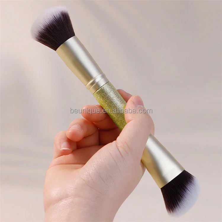 Professional 2 In 1 Single Fluffy Buffing Brush Private Label High Quality Angled Flat Double Ended Head Makeup Foundation Brush