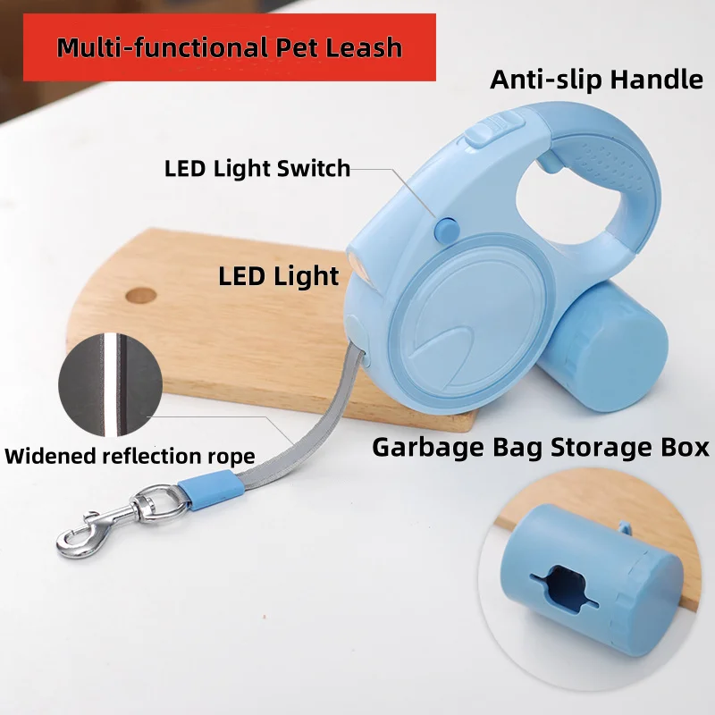 New Multi-functional 5-meter Pet Leash with LED Light and Storage Box Convenient for Dogs to Go Out Pet Products factory