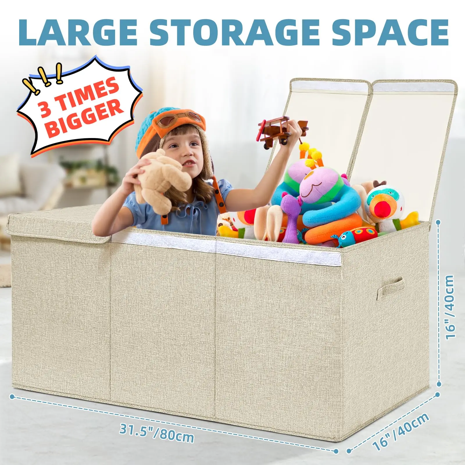 Modern Foldable Large Cloth Storage Bins  Customized Design Toy Storage Chest Cubes Organizer Box With Lid