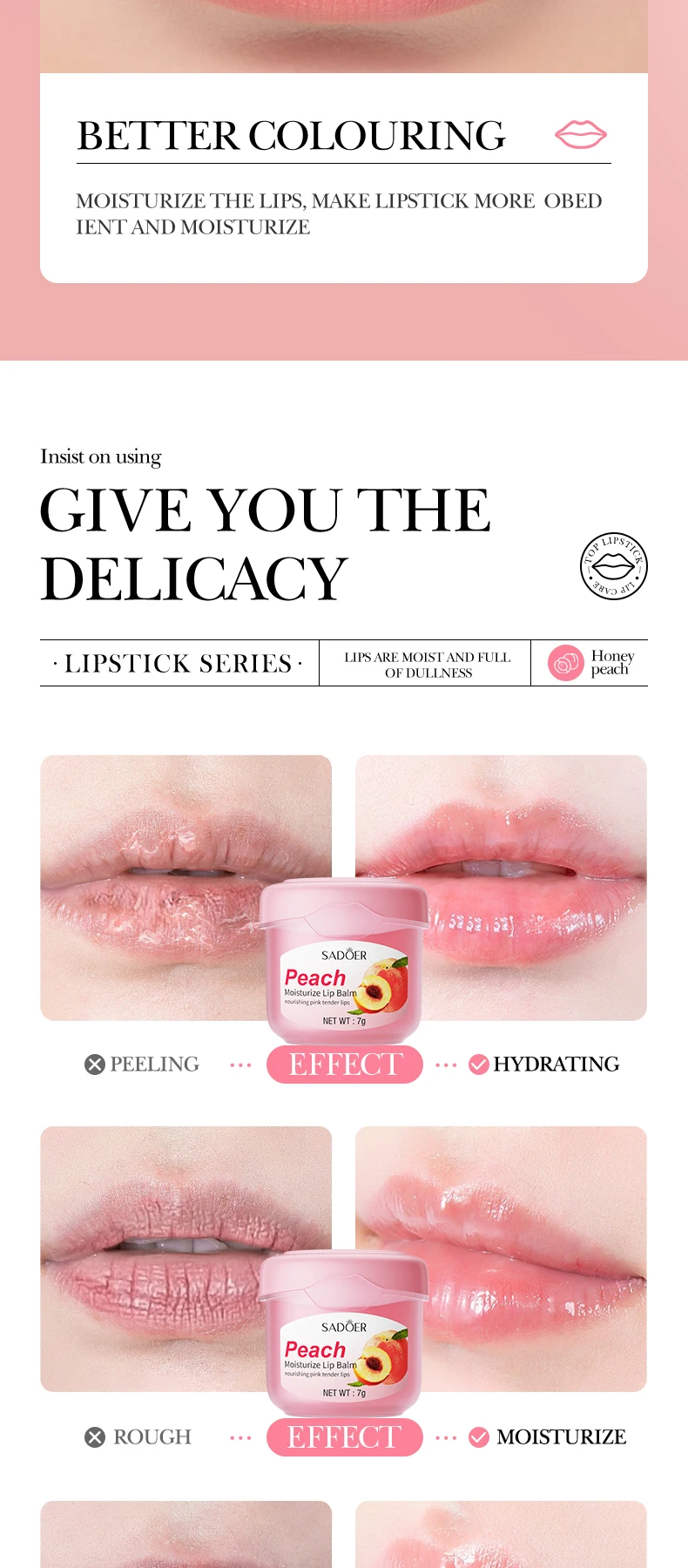 product korean private label sadoer peach anti dry cracked and lightened lip lines lip balm soothing moisturizing lip balm for dry skin-8