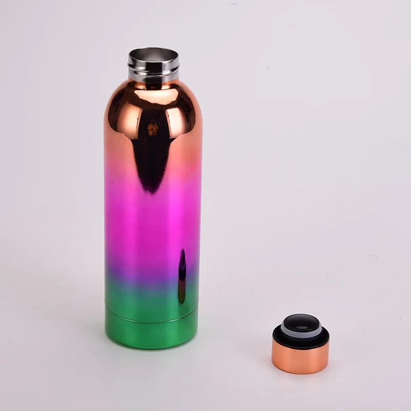Hot selling 304 stainless steel double walled insulated rainbow ombre color thermos flask outdoor sports water bottle