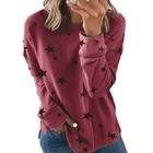 Tshirt Women Causal Round Neck Star Printed Terry Fabric Top Tshirt