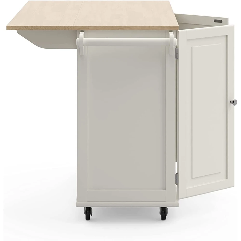 White Mobile Kitchen Trolley with Wheels Kitchen Island Cart with Wood Drop Leaf Breakfast Bar supplier