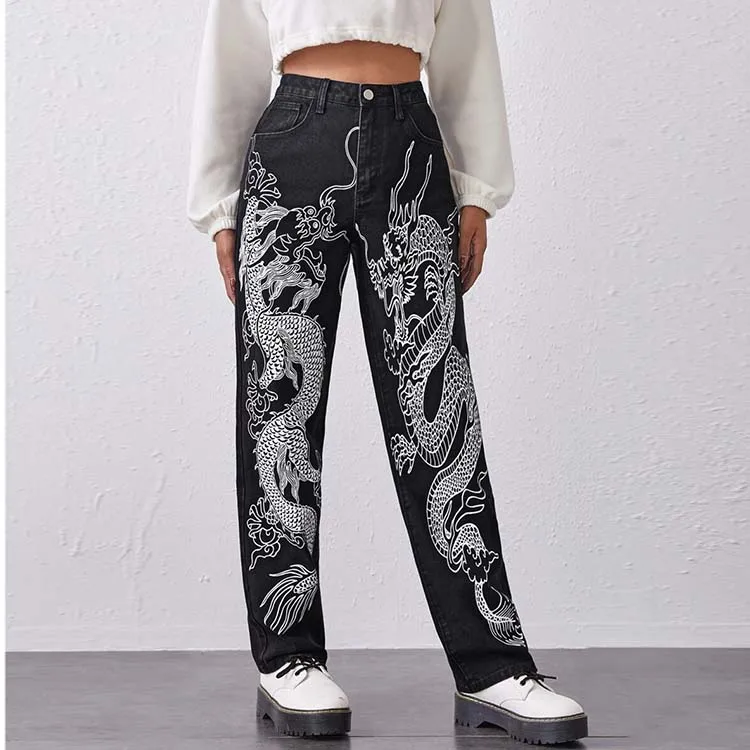 Dragon print jeans Clearance