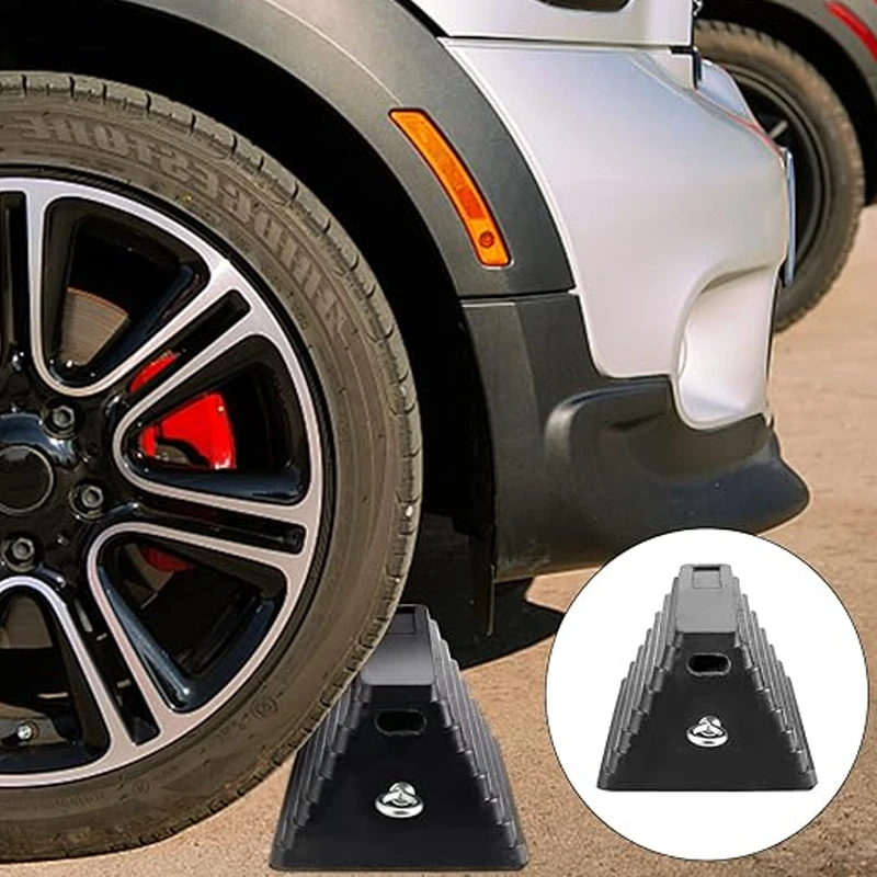 Heavy Duty Rubber Wheel Chock for Travel Trailer Trucks with Eyebolts and Void Bottom Roadway Product manufacture