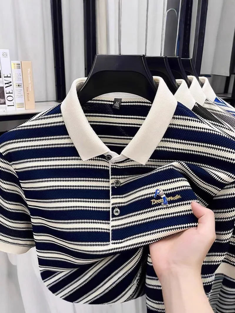 Summer New Men's Short-sleeved T-shirt Fashion Brand Hip-hop turndown Base Shirt Top for Men