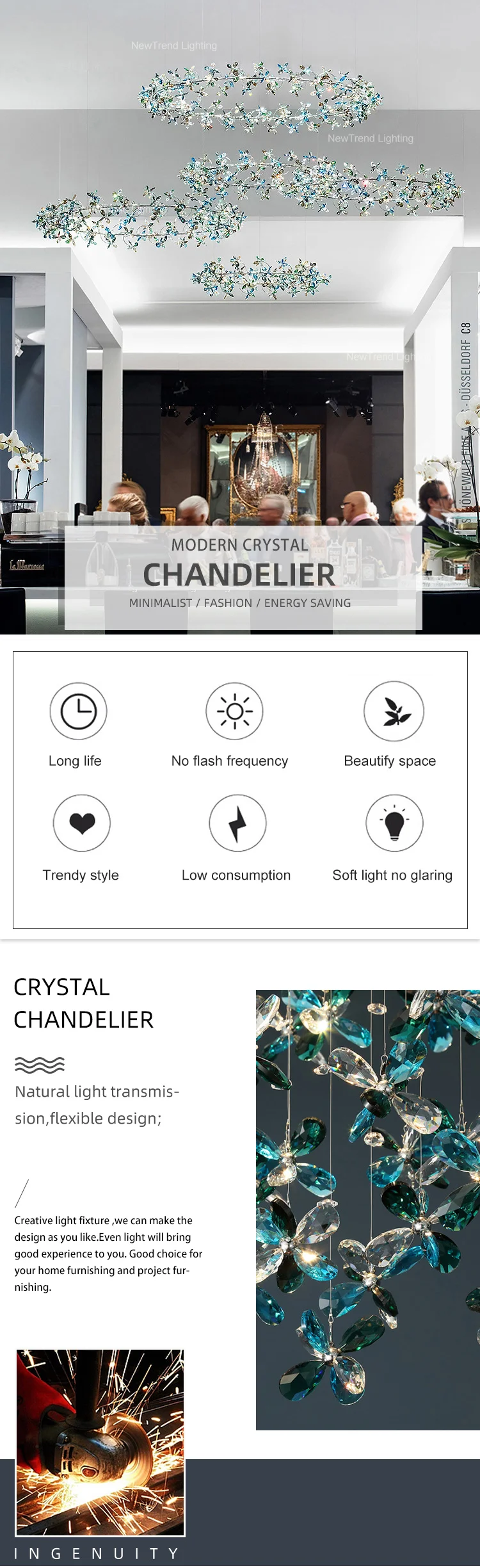CPL-171 Contemporary Design Indoor Decoration Living Room Dining Room Villa Flower crystal LED Chandelier manufacture