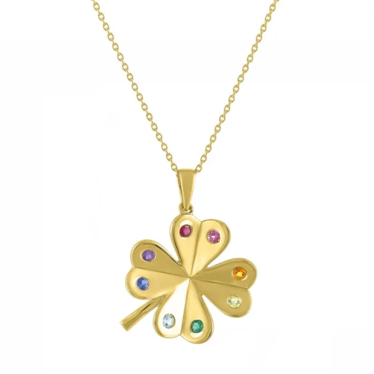 Wholesale 925 Sterling Silver Clover Pendant Necklace with 14K Gold Plated and 18K Gold Plated Colorful AAA Cubic Zircon Lucky Charm Jewelry