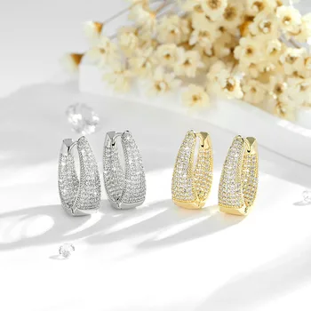 Fashion jewelry hengxuan 14k gold-plated non-fading luminous zircon brass earrings sterling silver earrings wholesale