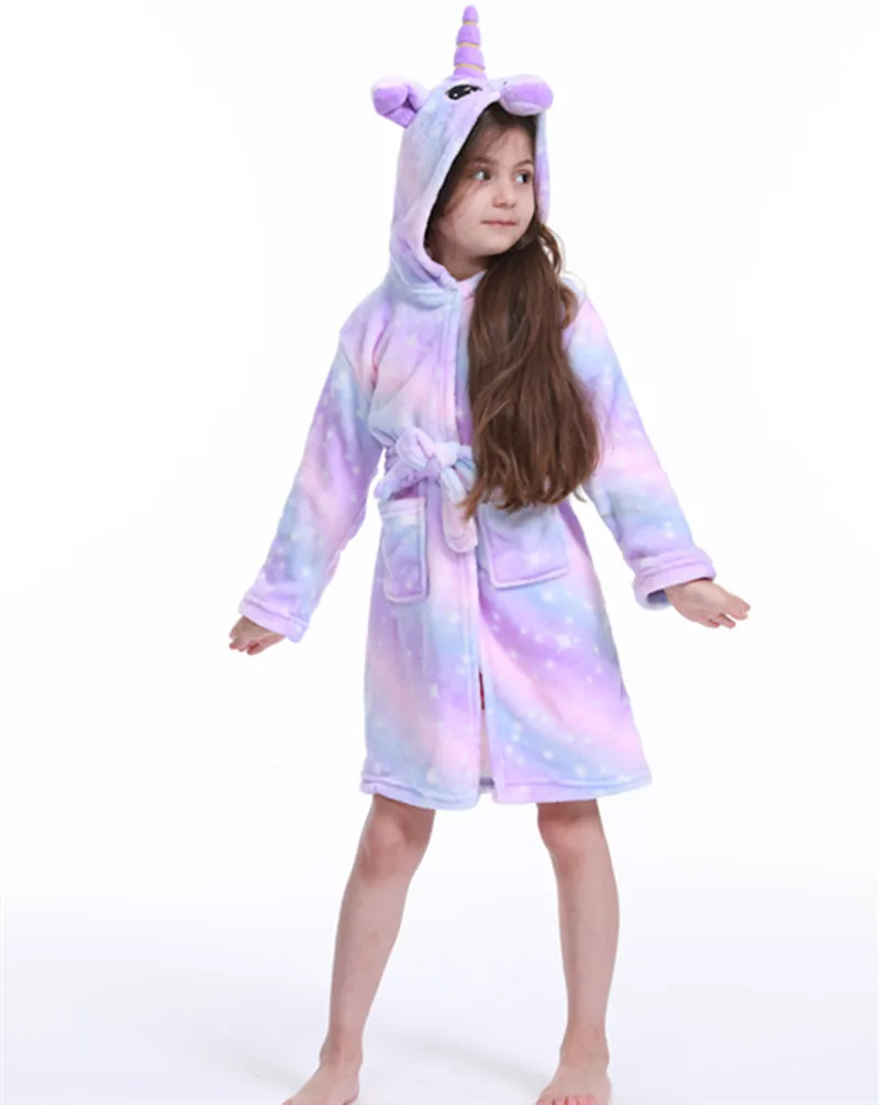 Kids Unicorn Hooded Bathrobe Soft Flannel Sleepwear Robe for Boys and Girls 