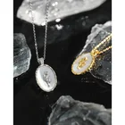 Mother Pearl H-N499 Women 925 Sterling Silver Mother Of Pearl Rose Coin Necklace