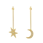 Earring Earrings The Design Feels The Crystal Diamond Star And The Moon Asymmetrical S925 Sterling Silver Female Earring