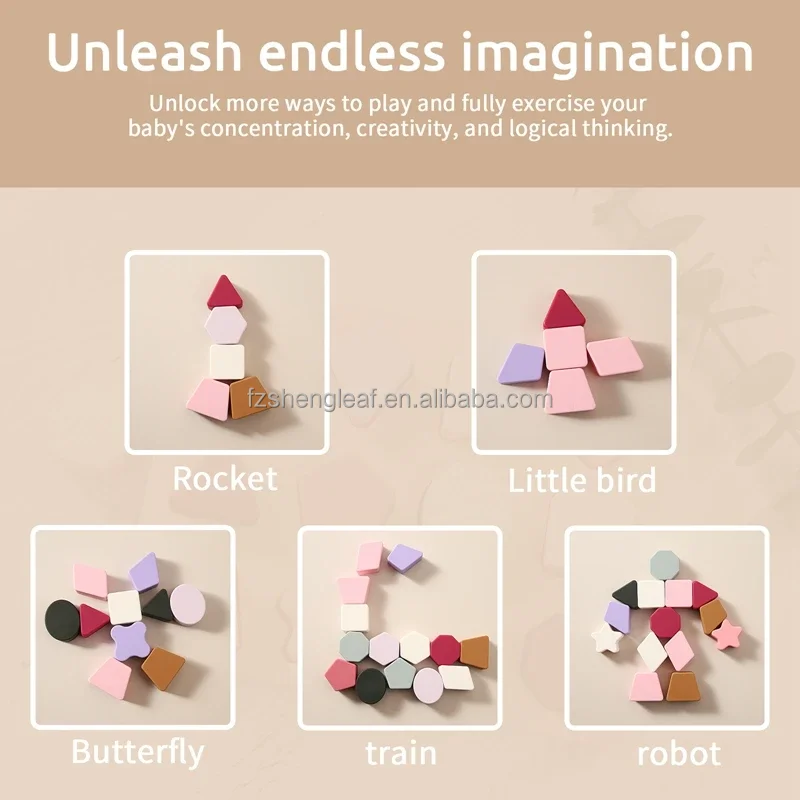 product 2024 smart baby 2 4 years bpa free silicone wood stacking toy comfort teether educational learning sensor kid gift set building-2