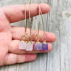 Earrings Golden Plated Square Amethyst Rose Quartz Earrings Natural Crystal Gemstone Earrings