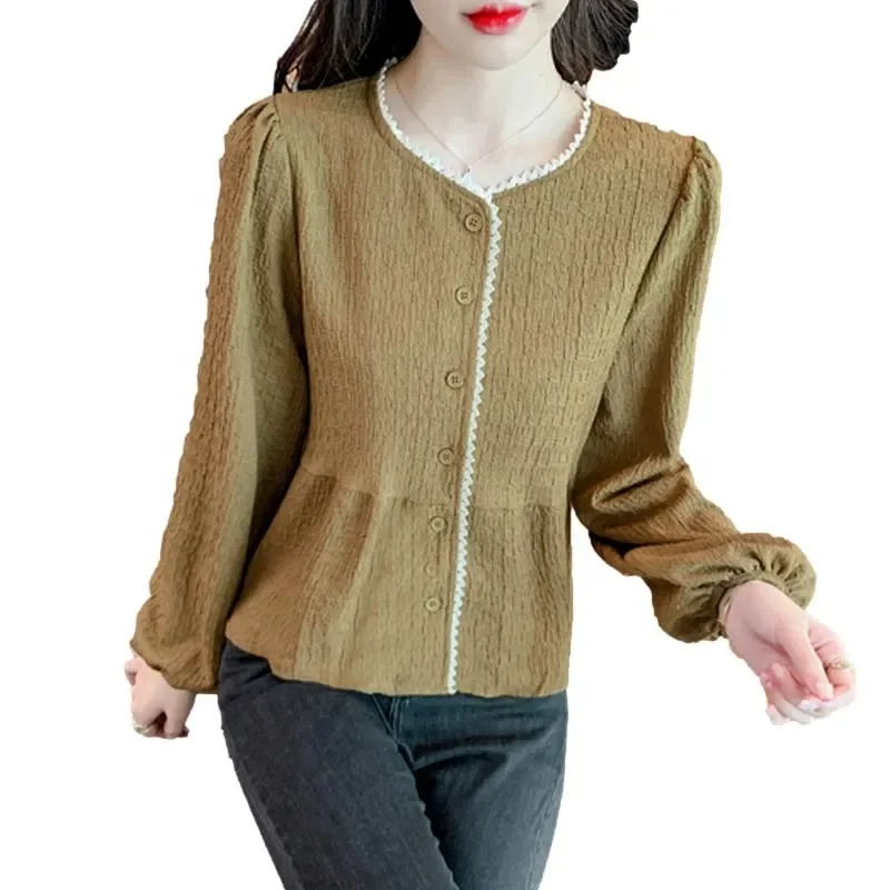 Silk long-sleeved top women's elegant shirt plain color fashion shirt 2023 spring autumn women's loose shirt