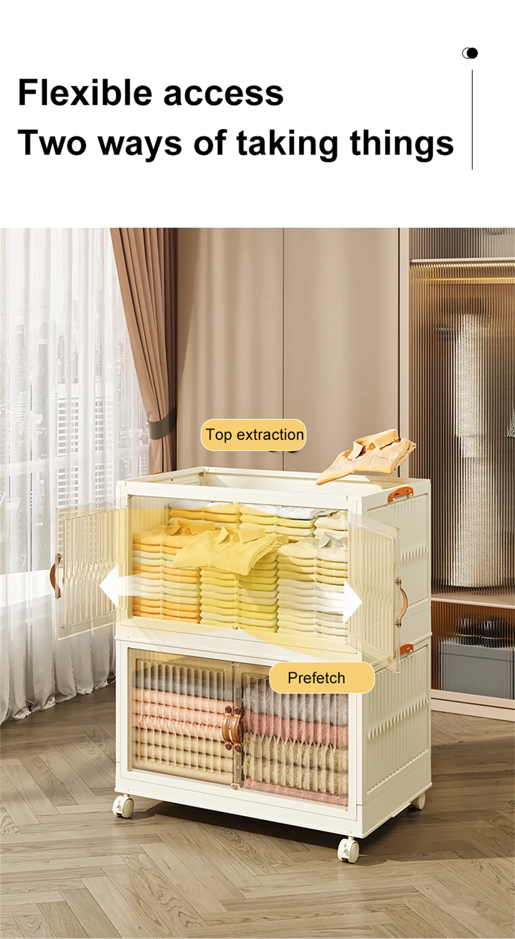 High Quality PP Plastic Folding Storage Cabinet for Baby Double Single Tier Wardrobe Organizer Wheels Clothes Organizer Drawer