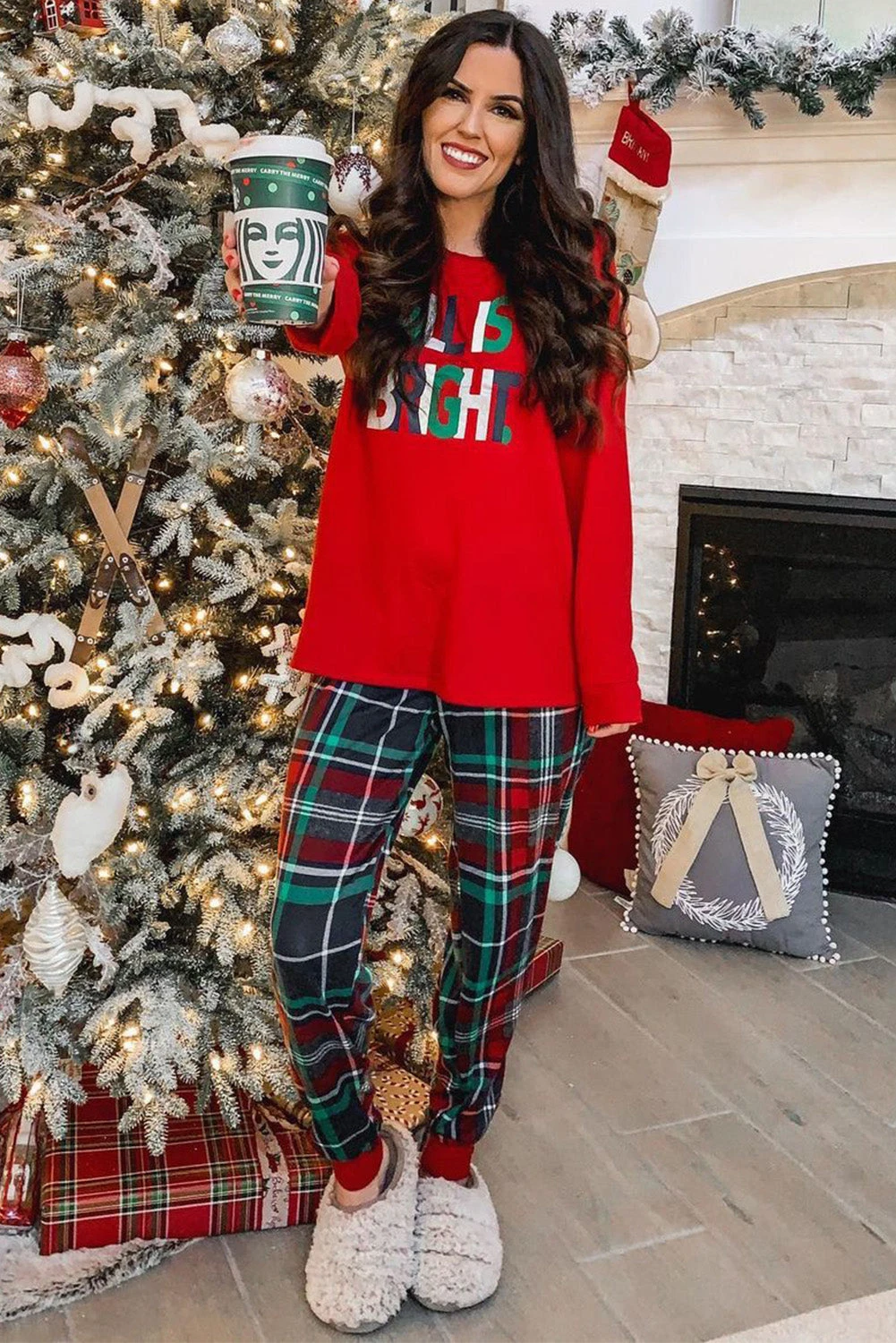 Dear-Lover Wholesale Family Multicolor All Is Bright Graphic Plaid Nightmare Pajamas Before Christmas