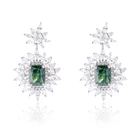 Earrings Cz Luxury Jewelry Women 925 Sterling Silver Snowflake Shaped Zircon Earrings Emerald CZ Gemstone Dangle Earrings