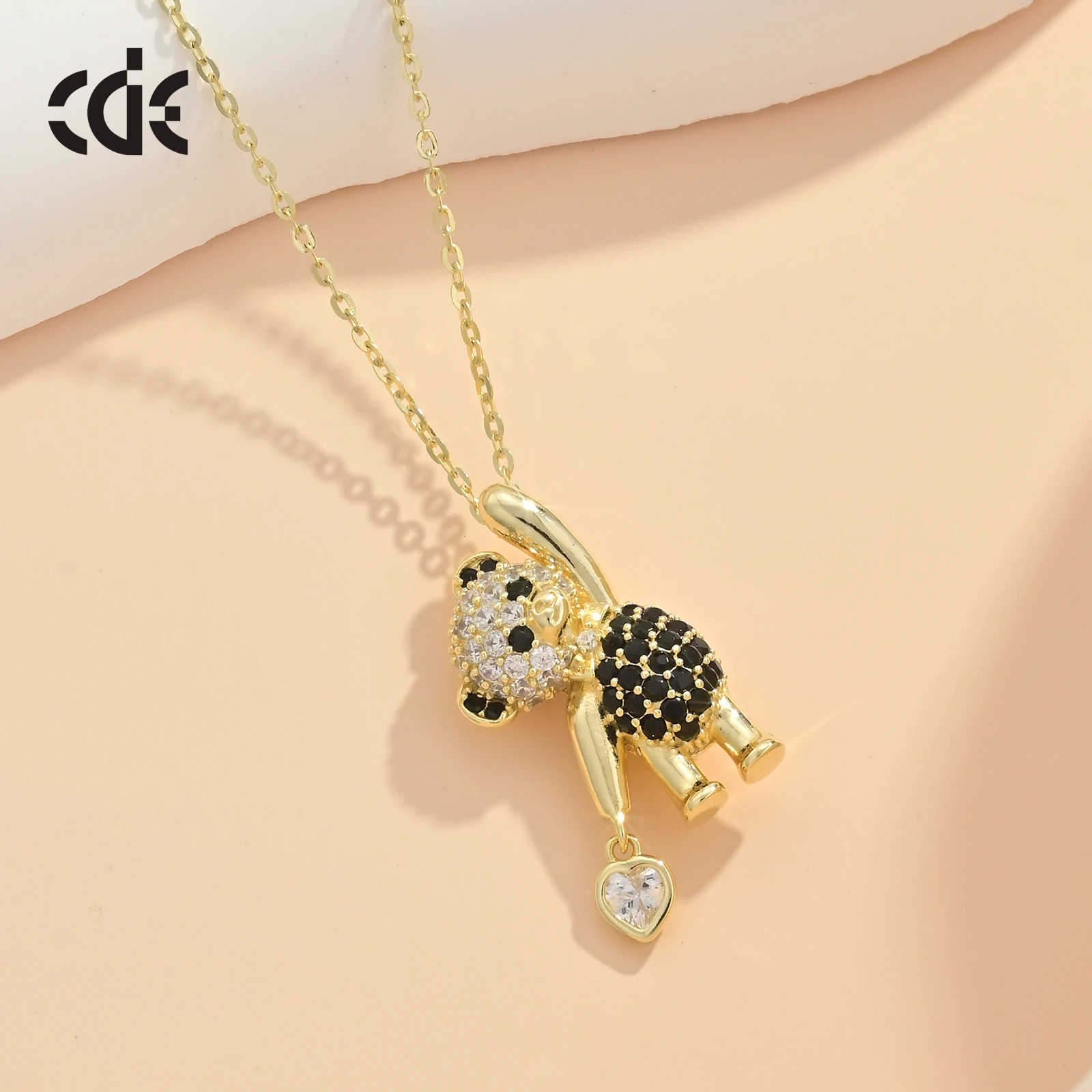CDE CZYN083 Fine 925 Sterling Silver Jewelry Cute Bear Design Necklace Wholesale Sparkling zirconia Women Necklace For Gift