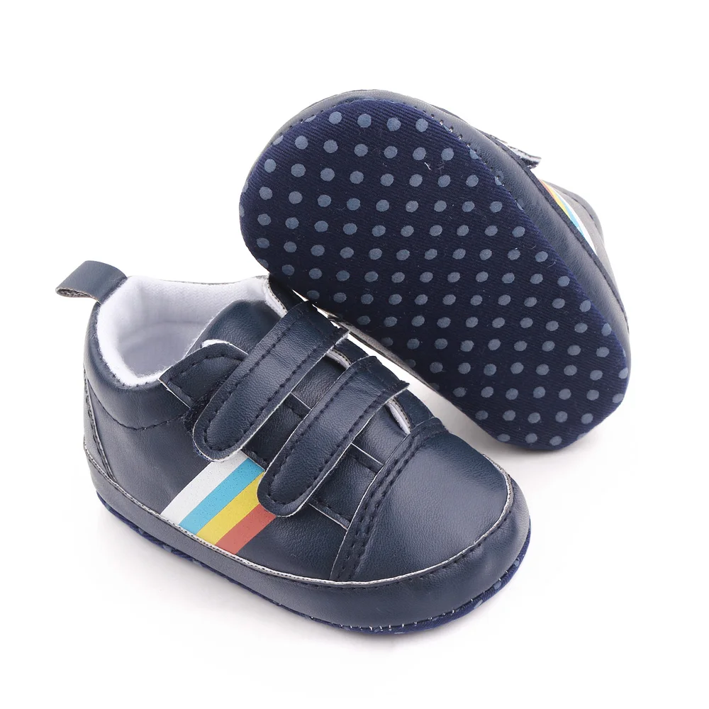 Spring and Autumn PU Leather Striped Double Line with Soft Soled Baby Indoor Walking Shoes details