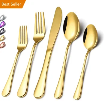 Wholesale High Quality 18/10 Stainless Steel Gold Plated Wedding Restaurant Cutlery Sets Silverware Flatware Set