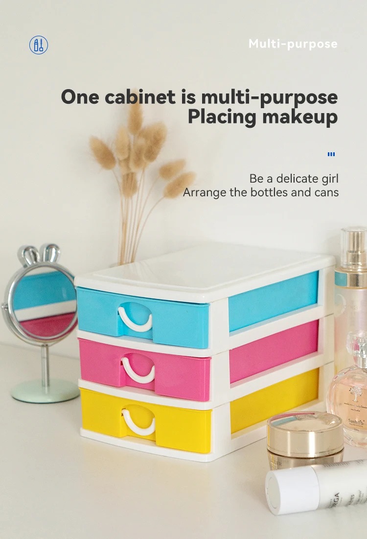 2/3/4/5 strati Multi-funzionale cassetto di plastica Desktop Home Office Makeup Organizer Storage Skincare Box dettagli