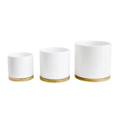 Wholesale Customized Nordic Cylinder Ceramic Flower Plant Pot Indoor Porcelain Crafts Garden Pots With Bamboo Tray Stand