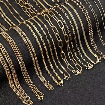 stainless steel jewelry Hip Hop Necklace 18K Gold  Chopin chain Fried Dough Twists chain jewelry for women