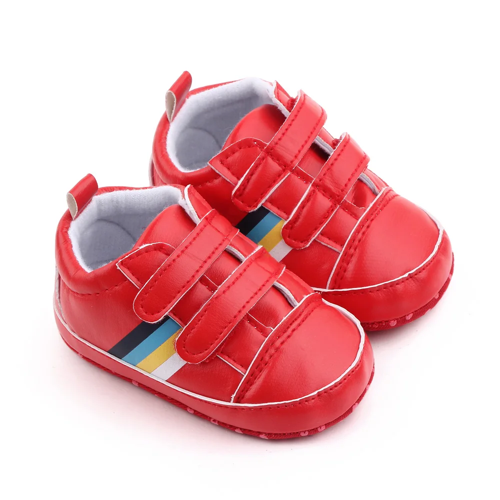 Spring and Autumn PU Leather Striped Double Line with Soft Soled Baby Indoor Walking Shoes manufacture