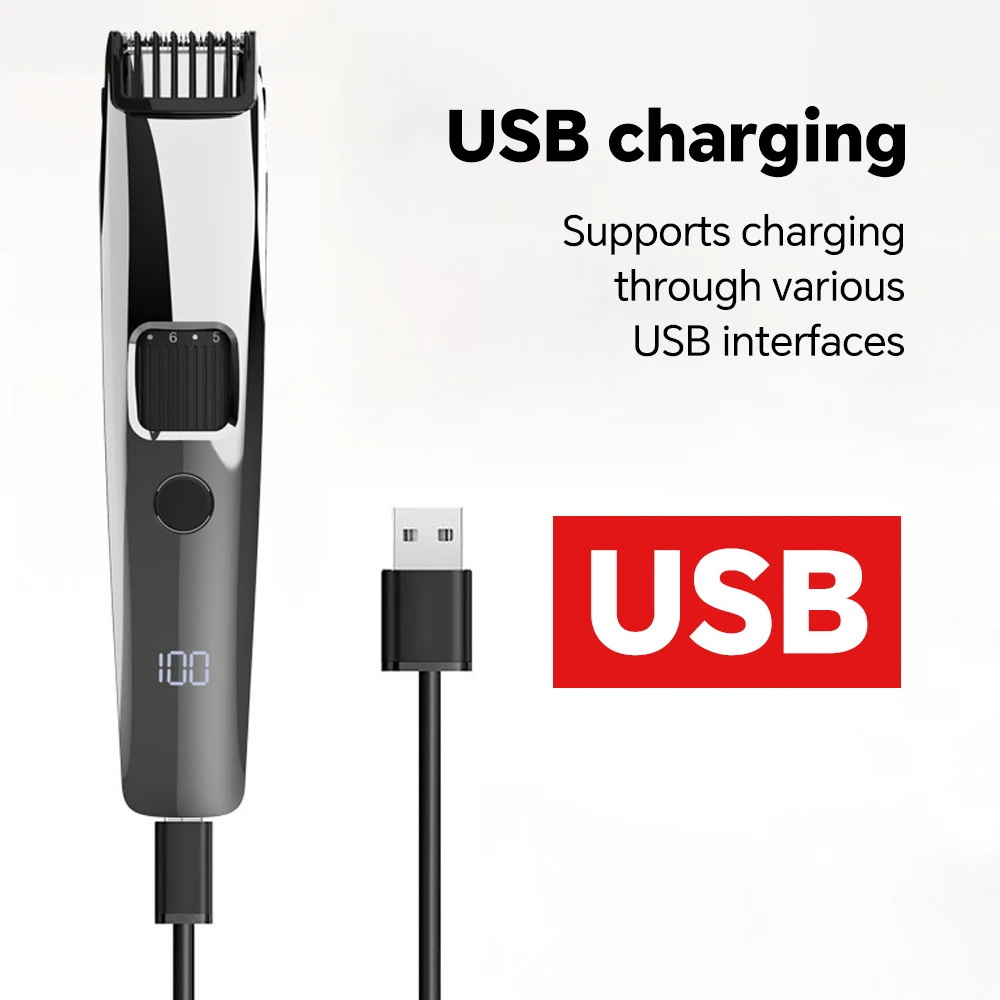 USB Rechargeable Adjustable Comb Digital Display Electric Hair Clipper details