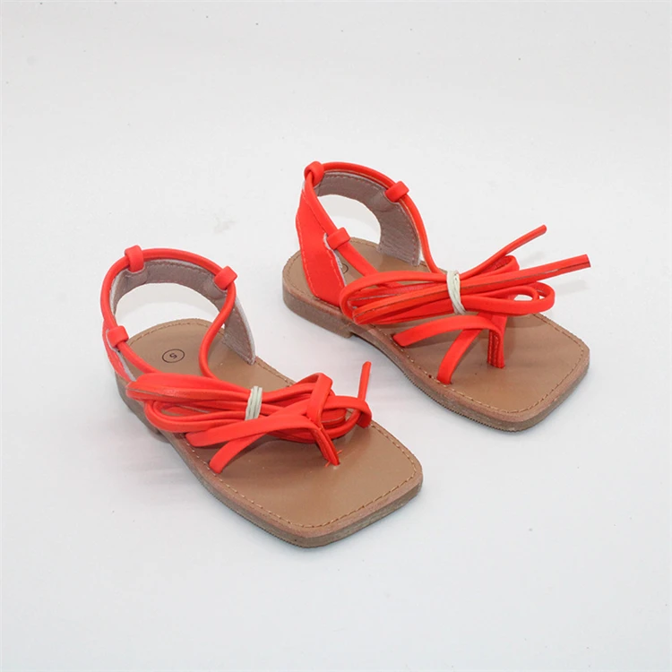 RTS summer children gladiator sandals 2022 neon color toddler girls tie-up sandals baby girl square sandals shoes for kids