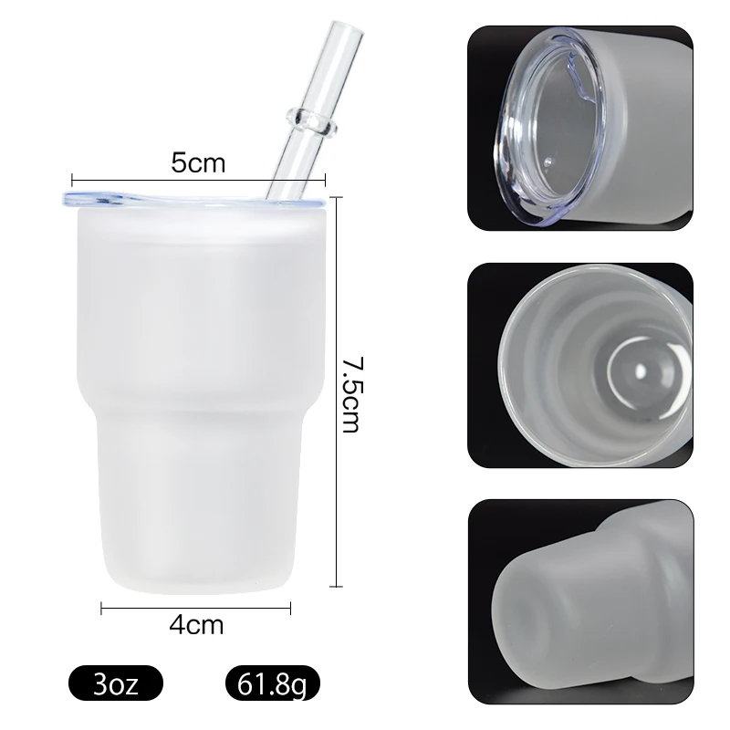 China Factory 3oz mini glasses wine cup Miniature 3oz Shot Tumbler Cups clear frosted Glass tumbler with straw and lid