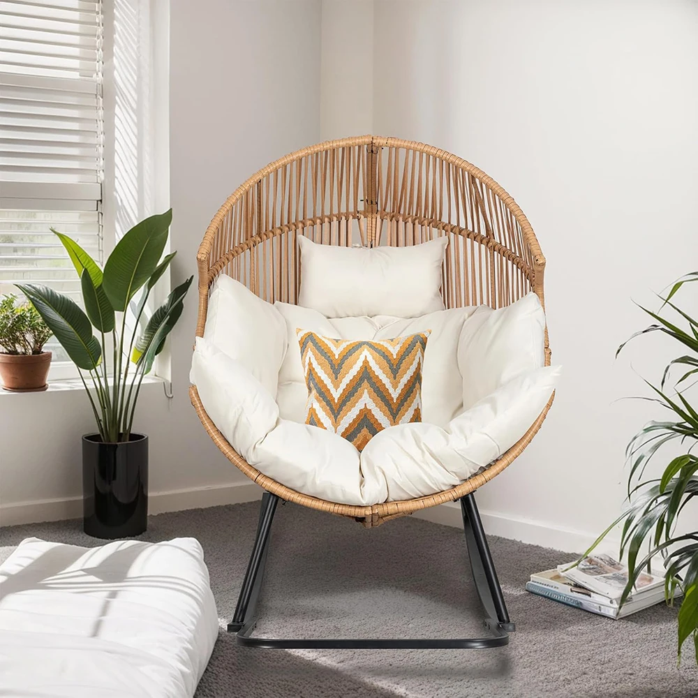 product nu deco modern egg chair outdoor rocking wicker patio oversized lounger cushion living room bedroom backyard balcony beige-5