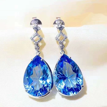 SGARIT hot sale jewelry natural blue topaz earrings engagement jewelry 18k gold 12.70ct natural topaz earrings for women