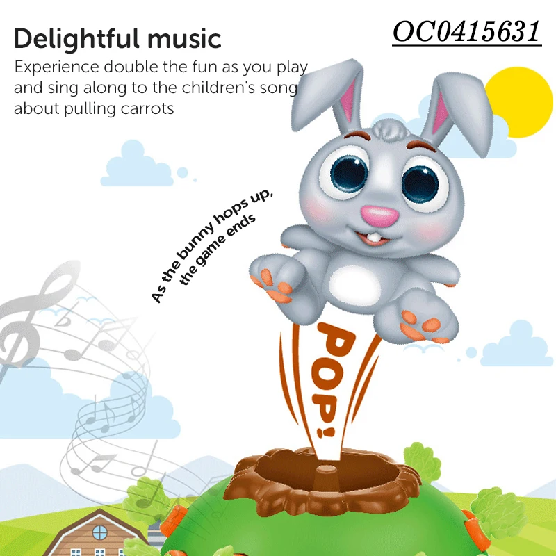 Interactive board game pulling radish plastic animal rabbit toy for kids