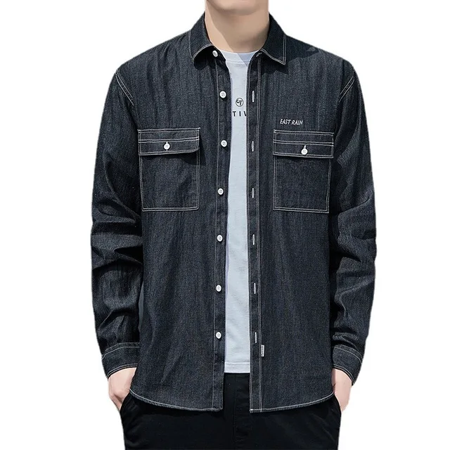 Men Japanese Denim Long Sleeve Dress 