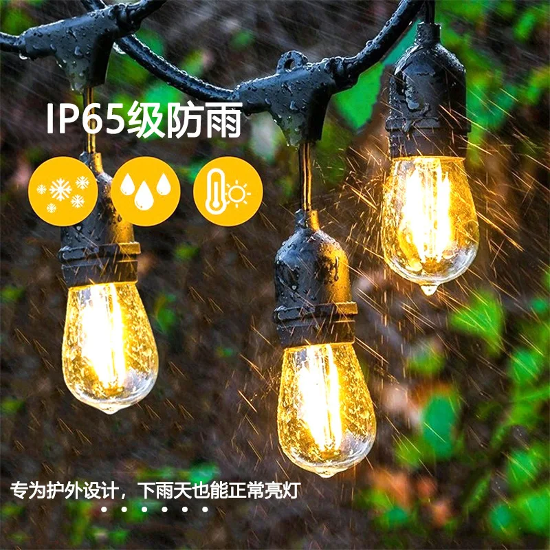 E27 screw waterproof IP65Led outdoor string light cable Outdoor lighting camping decorative light string copper wire chandelier