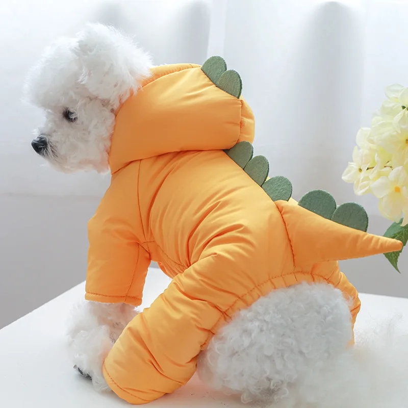 Cute Dog Luxury Clothes Green Yellow Dinosaur Dog Coats Pet Clothes Winter Warming Proof Wind Dog Apparel Clothes factory