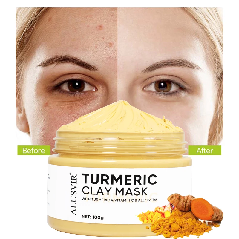 Tumeric Clay Mask Private Label Natural Organic Yellow Mud Facial Mudmask Anti Acne Whitening Skin Care Face Turmeric Clay Mask